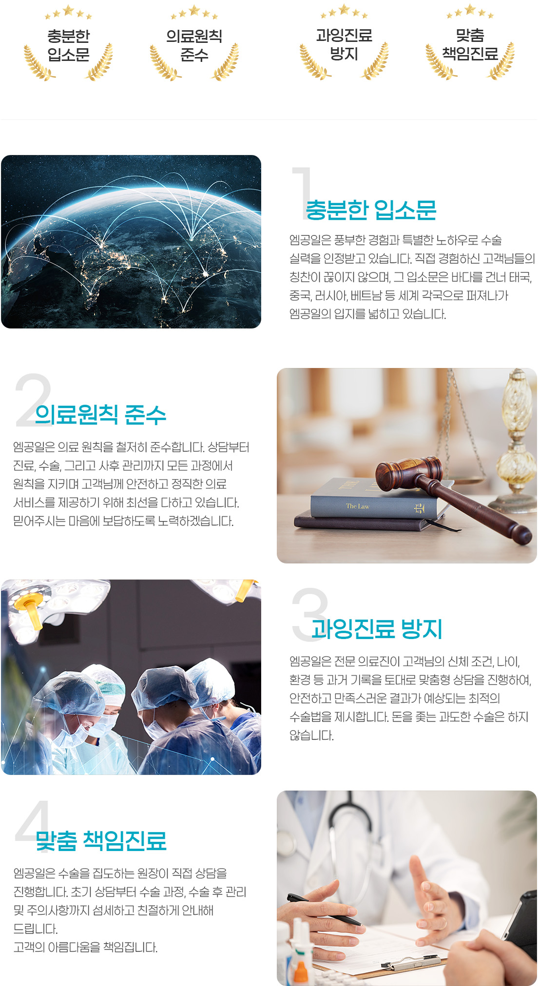 충분한 입소문 의료원칙 준수 과잉진료 방지 맞춤 책임진료