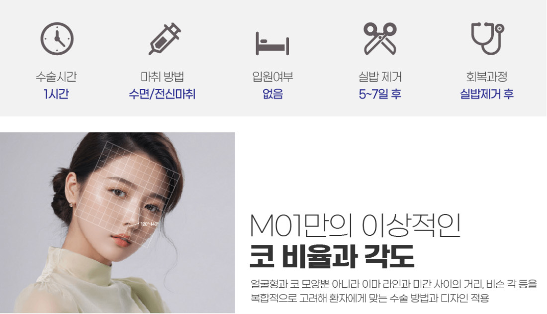 M01만의 이상적인 코 비율과 각도